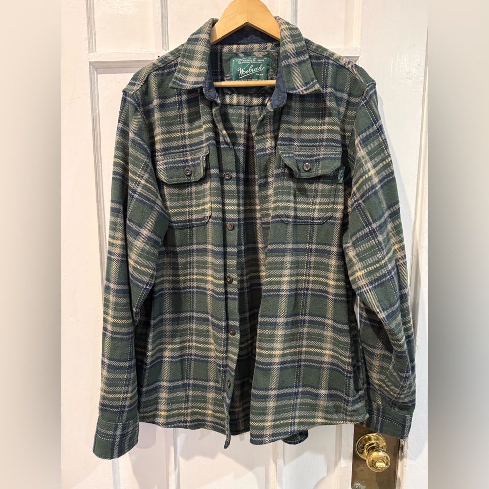 Woolrich Green Plaid Wool Shirt Jacket
